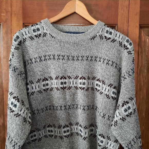 Vintage Basic Editions tan white fair isle Cosby Grandpa knit sweater size M - Picture 2 of 8